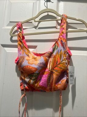 Hurley Neon Pink Ribbed Swim Top with Multicolor Trim
